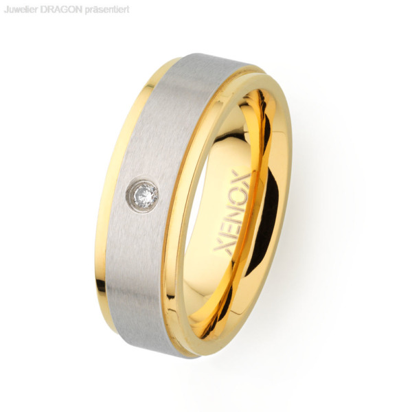 XENOX Damen Ring Edelstahl Zirkonia IP gelb X2228