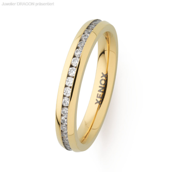 XENOX Damen Ring Edelstahl Zirkonia IP gelb X2303