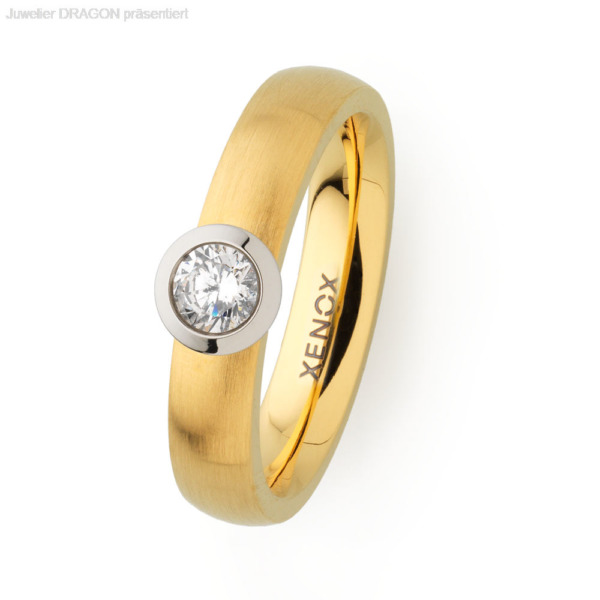XENOX Damen Ring Edelstahl Zirkonia IP gelb X2352G