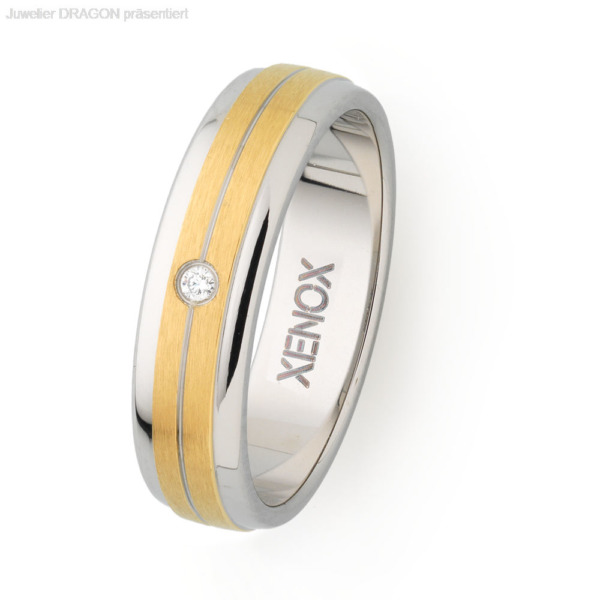 XENOX Damen Ring Edelstahl Zirkonia IP gelb X2625