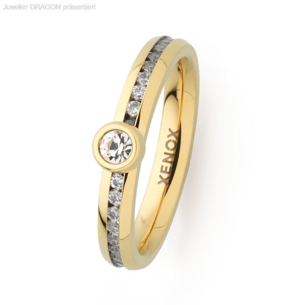 XENOX Damen Ring Edelstahl Zirkonia IP gelb X2627G