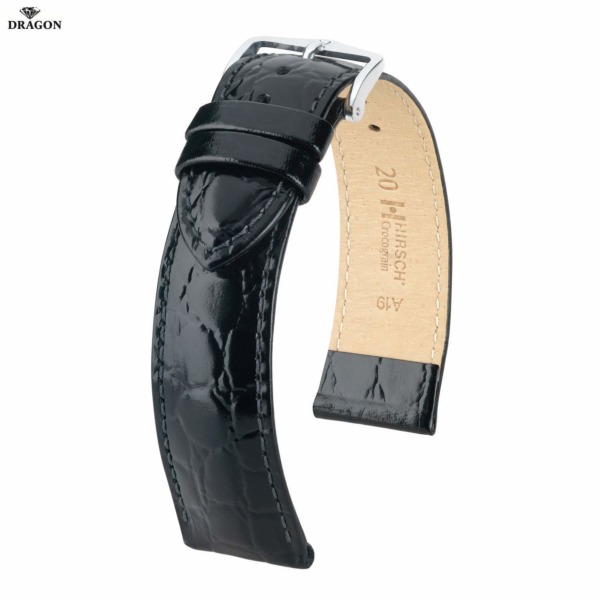 Uhrenarmband HIRSCH Crocograin L 12322850-2-22 Farbe schwarz aus echtes Leder