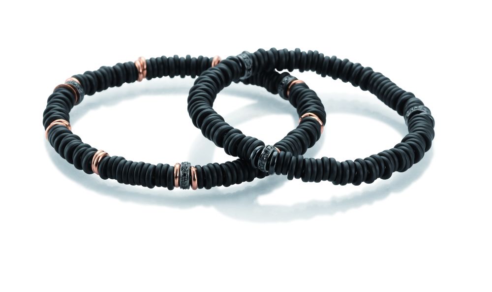Armband schwarz Gold mit Keramik und Brillanten auf Titanflex