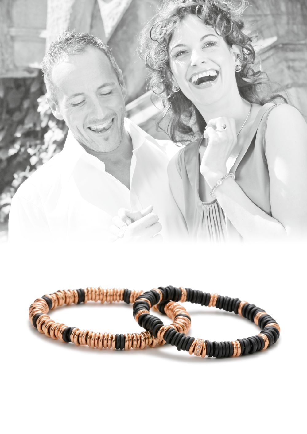 Armband schwarz Gold mit Keramik auf Titanflex